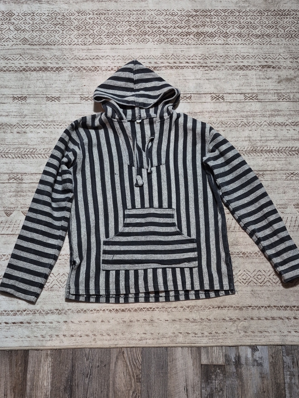 Source Unknown Striped Hooded Pullover - Black & Gray